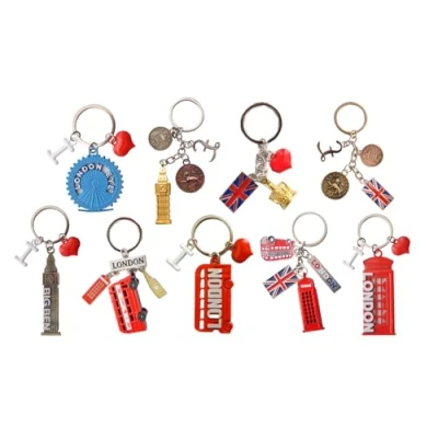 Image of London landmarks Icons Set of 9 Metal Key Rings UK England Souvenir