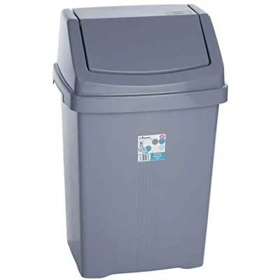 Image of funky gadgets Wham Plastic Swing Bin Waste Recycle Recycling Dustbins Kitchen,Bathroom Rubbish Trash Refused Bins (Silver/Grey, 25L Bin)