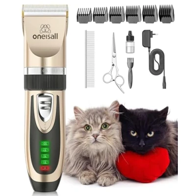 Image of oneisall Cat Grooming Clippers for Matted Hair, 2 Speed Cordless Low Noise Pet Hair Clipper Trimmer Dogs Cats Animals (Gold)