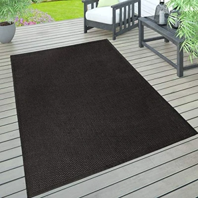 Image of Paco Home Indoor &amp; Outdoor Rug, Terrace And Balcony, Weatherproof One Colour With Texture, Size:200x280 cm, Colour:Black