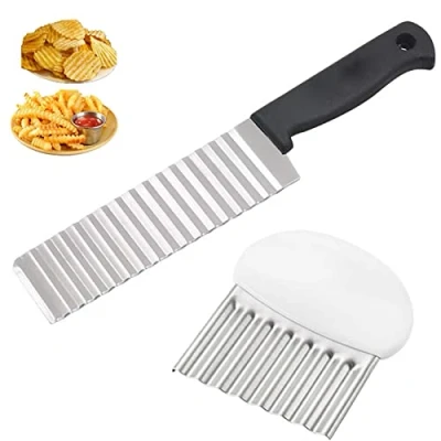 Image of Olakin Potato Cutter[2 Pcs], Chipper, Stainless Steel Chipper Crinkle Cutter, Vegetable Fruits Chopper