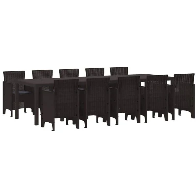 Image of vidaXL 11 Piece Garden Dining Set with Cushions Brown Poly Rattan