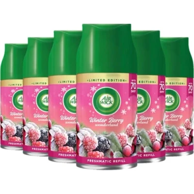 Image of Air Wick Automatic Freshener Freshmatic Spray Refills Odour Neutraliser, Bathroom and Room FreshenerWinter Berry Wonderland6 x 250ml (70 Days per refill)