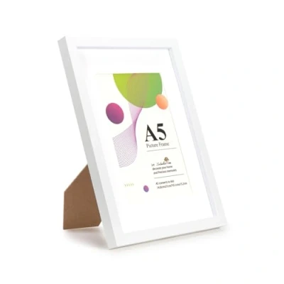 Image of Scholar Tree A5 Frame 1 Pack White Frame, Picture Frames 21 X 14.8 cm, Wooden Photo with 6x4 Mount,With Stand Tabletop or Wall Hanging