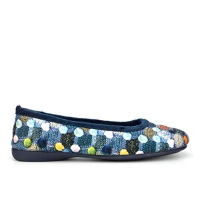 Image of Sleepers Womens Samira Ballerina Slippers with Memory Foam Insole and Rubber Sole Blue 3 UK