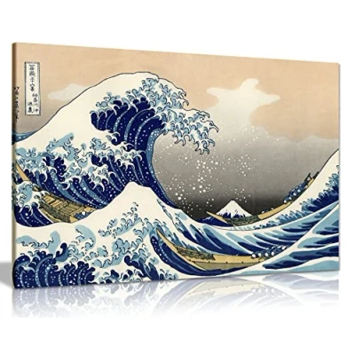 Image of Katsushika Hokusai The Great Wave Off Kanagawa Canvas Wall Art Picture Print (12X8)