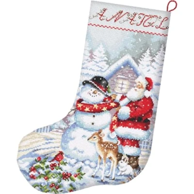 Image of Letistitch Counted Christmas Stocking Snowman and Santa Cross Stitch Kit 24.5 x 37 cm
