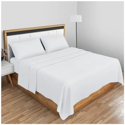 Image of Non Iron Percale Flat Sheet King Size Polycotton Anti Wrinkle Hotel Quality Bed Sheets Luxury Bedding Plain Dyed White