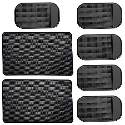 Image of 7 Pack Car Dashboard Anti Slip Mat,CKANDAY 2 Sizes Heat Resistant Sticky Non Ripple Gel Latex Dash Grip Pad for Cell Phone Sunglasses Keys,Black