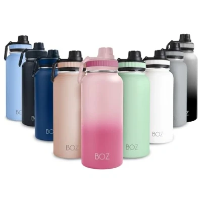 Image of BOZ Stainless Steel Water Bottle Vaccum Insulated 32 Oz Wide Mouth BPA Free Sport for Gym with Spout Lid Thermal Hot &amp; Cold 1 Litre Gradient Pink Waterbottle
