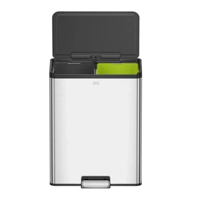 Image of EKO Ecocasa III Recycling Kitchen Bin Dual Compartment Pedal Rubbish Perfect for &amp; Home, Stainless Steel 20+20Litre