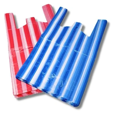 Image of Efforias Candy Stripe Plastic Vest Carrier Shopping Bags (Mixed (100 Red &amp; 100 Blue), Large 11&quot; X 17&quot; 21&quot;)