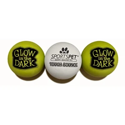 Image of SPORTSPET Tough Bounce Natural Rubber Dog Balls Highly Durable (65mm) (Glow in the Dark 3 Pack)