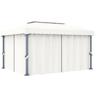 Image of vidaXL Gazebo with Curtain 4x3 m Cream White Aluminium