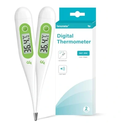 Image of Digital Thermometer, Oral Thermometer Adults Kids Babies, Accurate Fast Switchable Body Temperature Green 2 Packs