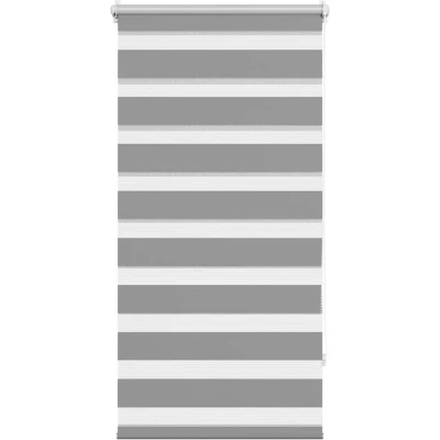 Image of vidaXL Grey Zebra Blind 80 x 150 cm, Modern Roller Shade with Adjustable Light Filtering Effect and Easy to Install Mounting Accessories
