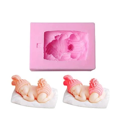 Image of XLZSP 3D Sleeping Baby Silicone Molds DIY Fondant Cake Decoration Mould Chocolate Essential Oil Soap Polymer Clay Moulds Tool Kitchen Baking Mold (Sleeping baby3)