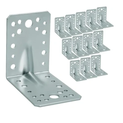 Image of OMIDEAS 12 x Angle Brackets (90 90 65 2.5) Heavy Duty Corner Sleeper Bracket with Beading Timber Wood Metal Joining Fixing L Galvanised Steel Sheet Connector