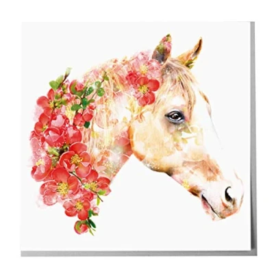Image of Lola Design Wildlife Botanical Greeting Cards, Horse Suitable for Birthdays, Congratulations or Any Special Occasions Blank Inside with Grey Envelope 150mm x