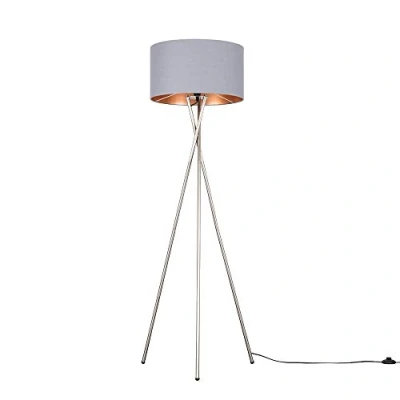 Image of MiniSun Modern Brushed Chrome Metal Tripod Floor Lamp with a Grey and Copper Shade Lamps &amp; Torchieres, Home Décor, Improvement Lifestyle Essential