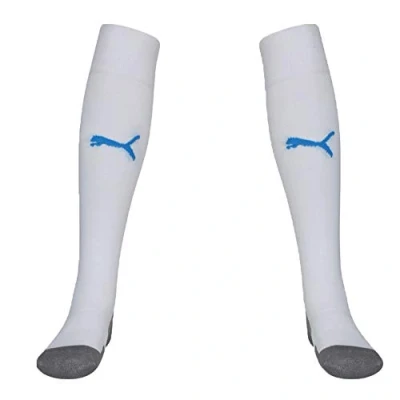 Image of PUMA Men&#039;s LIGA Core Football Socks, White/Electric Blue Lemonade, Size 4