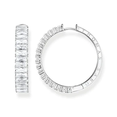 Image of THOMAS SABO Women Hoop earrings white stones pavé Silver 925 Sterling CR683 051 14
