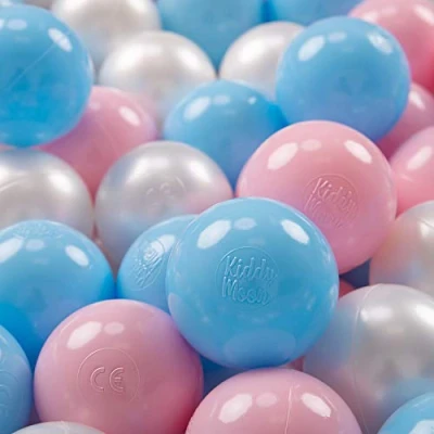 Image of KiddyMoon Soft Plastic Play Balls 100 Balls/7Cm 2.75In Multi Colour Made In EU, Baby Blue/Light Pink/Pearl
