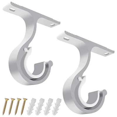 Image of Colexy 2Pcs Curtain Pole Holders, ø20 28mm Adjustable Rod Brackets, Heavy Duty Aluminum Alloy Drapery Hooks Fixing Bracket Hanging Holder with Screws for or Wardrobe (Weiß)