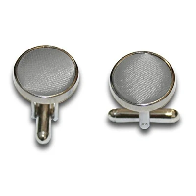 Image of DQT Men Plain Satin Fabric Inlay Wedding Cufflinks Platinum