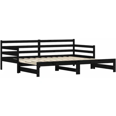 Image of vidaXL Daybed with Trundle without Mattress Black 80x200 cm Solid Wood