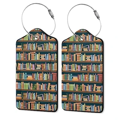 Image of 2 Pack Luggage Tag for Suitcase,Book Leather Suitcase Tags Identifiers with Privacy Name Address Labels &amp; Durable Steel Loop Women/Men Travel Bookshelves