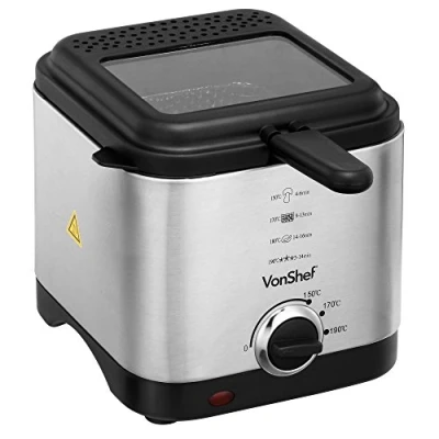 Image of VonShef Deep Fat Fryer Stainless Steel 1.5L with Easy to Use Adjustable Temperature Control, Indicator Lights, Observation Window, Non Stick Removable Basket for Clean &amp; Slip Feet