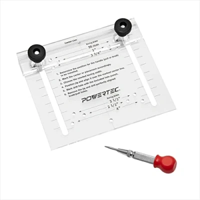 Image of POWERTEC 71412 Cabinet Hardware Jig, Template Tool and Center Punch, Drawer Pull Jig for Handles Pulls