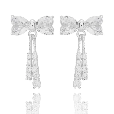 Image of Equilibrium Eternal Bow Crystal Heart Sparkle Silver Plated Earrings