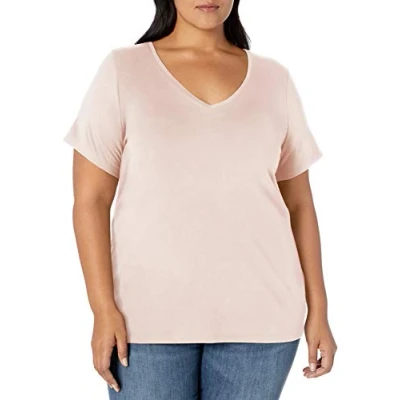 Image of Amazon Essentials Women&#039;s Short Sleeve V Neck T Shirt (Available in Plus Size), Light Pink, XXL