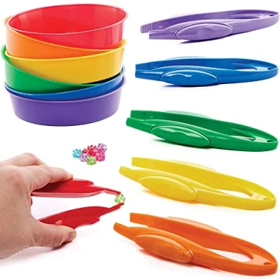 Image of Baker Ross FC936 Plastic Tweezers and Sorting Trays Pack of 6 Sets, Kids Crafting Tools, Arts Craft Storage, Accessories