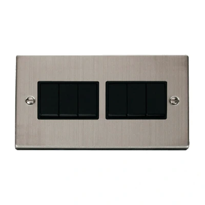 Image of Click Deco 6 Gang 2 Way 10AX Switch Stainless Steel Black Inserts