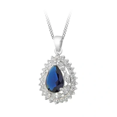 Image of Tuscany Silver Women&#039;s Sterling Blue and White Cubic Zirconia 18 x 30 mm Cluster Teardrop Pendant Chain Necklace of Length 46 cm/18 Inch