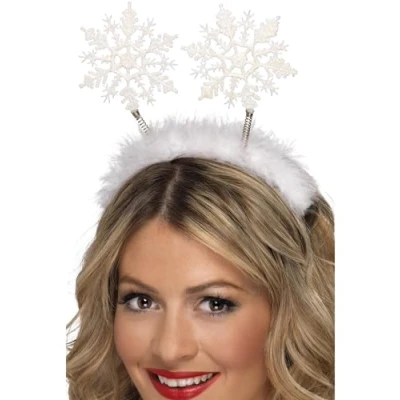 Image of Smiffys Snowflake Boppers, White on Headband, Christmas Fancy Dress Accessory, Up Accessories