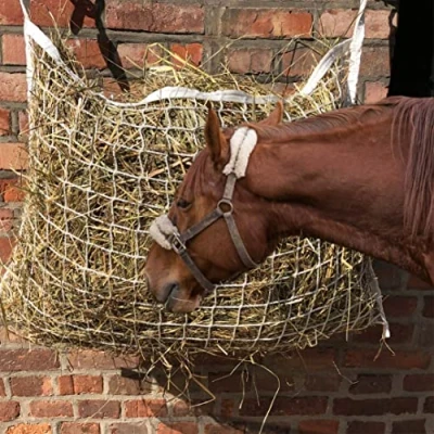 Image of Hay Net for Horses Square in White 3 x cm Extended Feeding Time, Large 120 90 cm, 9 kg