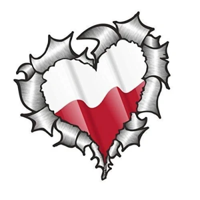 Image of Heart Shaped RIPPED TORN METAL Poland Polish Flag For Football Team Supporter Match Vinyl Car Sticker 105x100mm