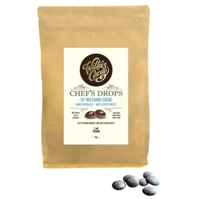 Image of Willie&#039;s Cacao Couverture dark chocolate Chef&#039;s Drops Rio Caribe 72% 1kg Coffee, nutty notes For cooking &amp; baking Vegan