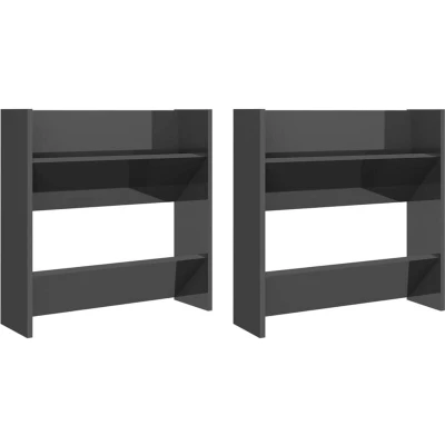 Image of vidaXL Wall Shoe Cabinets 2 pcs High Gloss Grey 60x18x60 cm Engineered Wood