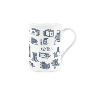 Image of Custom Vintage Hobbies Mug Bespoke Camera Gifts for Photographers Blue &amp; White Bone China Coffee/Tea Cup Present