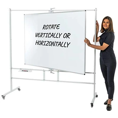 Image of Wonderwall Double Sided Magnetic Portable Tilt &amp; Swing Revolving Mobile Whiteboard with Pen Tray ((H) 120 x (W) 150 cm) Ideal for Schol, Office, Training