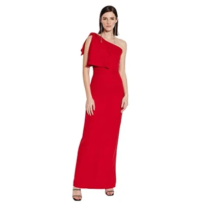Image of Trendyol Women&#039;s line Fitted Woven Evening Dress, Red, 6