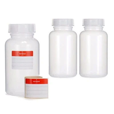 Image of 3x Wide Neck Bottles Made of LDPE with Screw Closure, Chemical Bottle, Laboratory Bottle Lid as Storage Container for Laboratory, Kitchen or Hobby, transparent, 100 ml