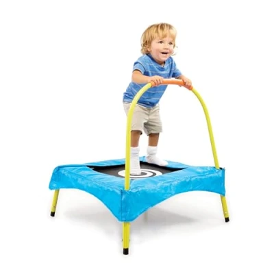 Image of Early Learning Centre Junior Toddler Trampoline Blue Bouncer for Kids 18 Months+ with Safety Padding &amp; Handle 76 x 76cm Fun Gymnastics Equipment Mini Toddlers Outdoor Toys Jumping