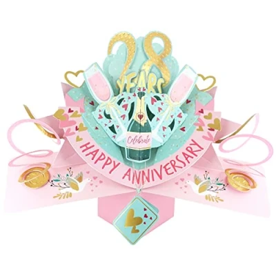Image of 28 Years Happy 28th Anniversary Pop Up Greeting Card Love Kate&#039;s 3D Cards POP216MC28