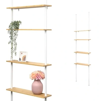 Image of bremermann Telescopic Bamboo Wall Shelf with 4 Shelves (White)